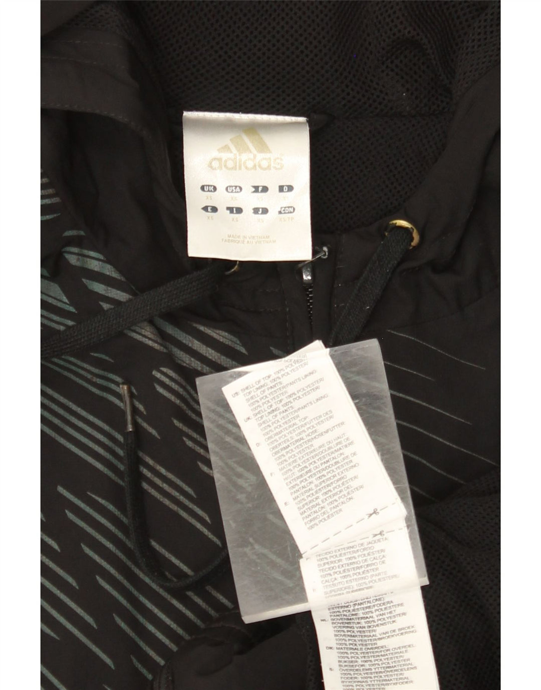 Ανδρικό πουλόβερ με κουκούλα με φερμουάρ ADIDAS XS Μαύρο ριγέ πολυεστέρα