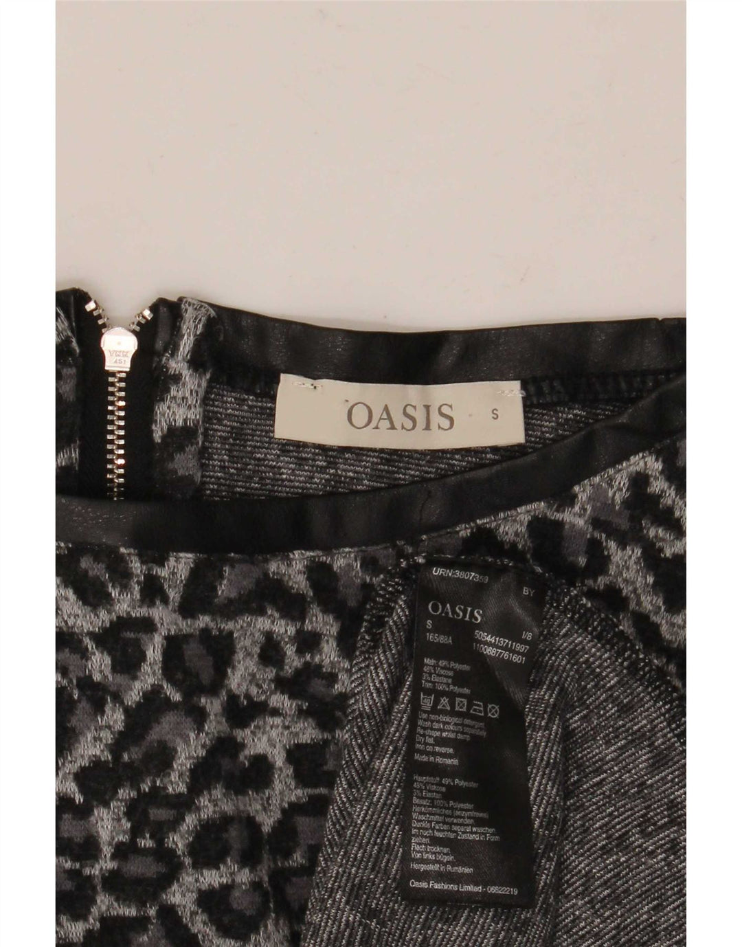 Oasis γυναικείο μανίκι 3/4 τοπ UK 10 Small Grey Animal Print Polyester