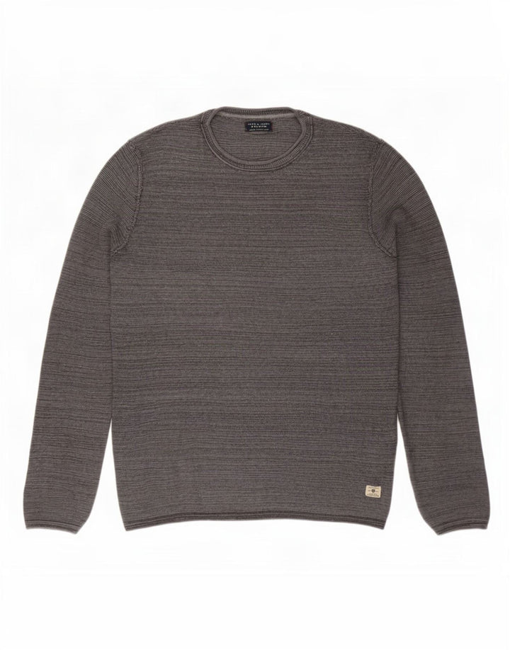 Jack & Jones Ανδρικό πουλόβερ με λαιμόκοψη, μικρό γκρι βαμβακερό