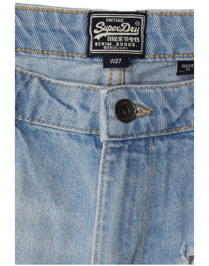 SUPERDRY Womens Distressed Graphic Denim Shorts W27 Small Blue Cotton