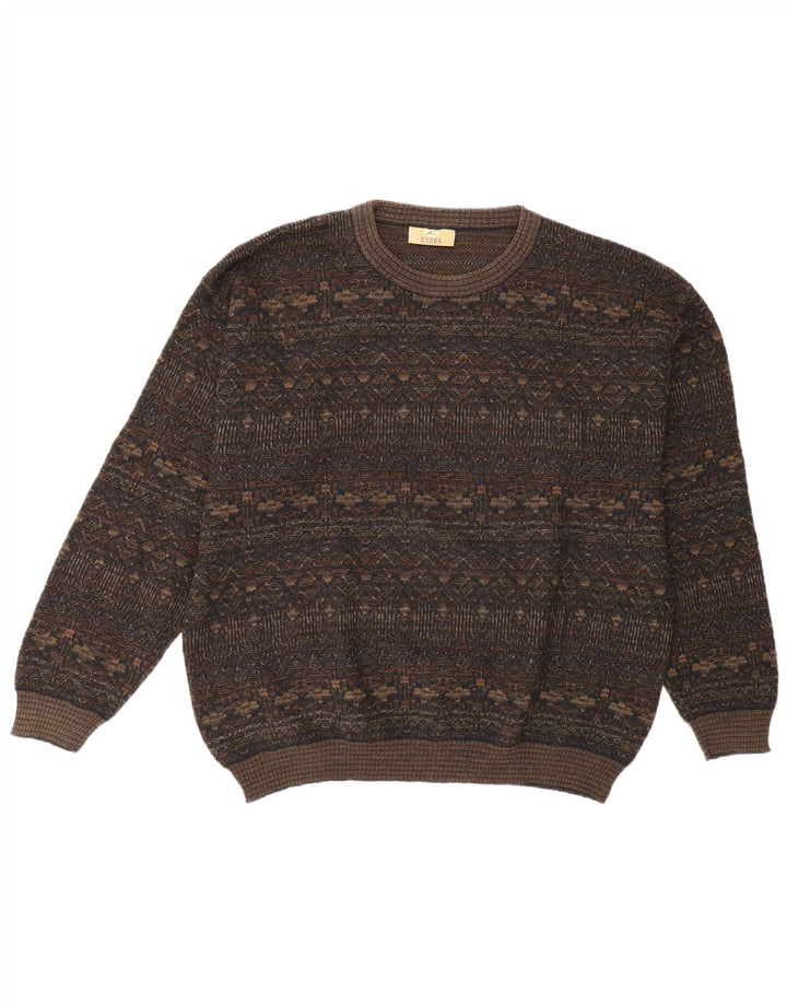 Ανδρικό πουλόβερ Rodes Crew Neck Jumper Μεγάλο Καφέ Γεωμετρικό Μαλλί