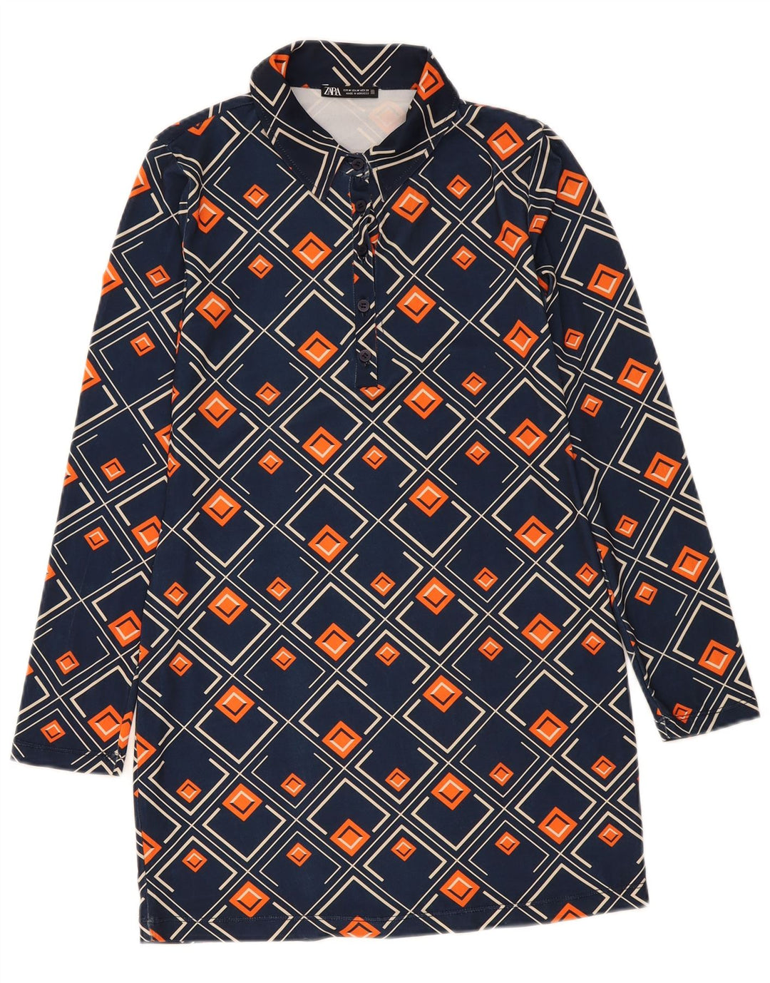 Zara Γυναικείο πουλόβερ Φόρεμα UK 12 Medium Navy Blue Geometric