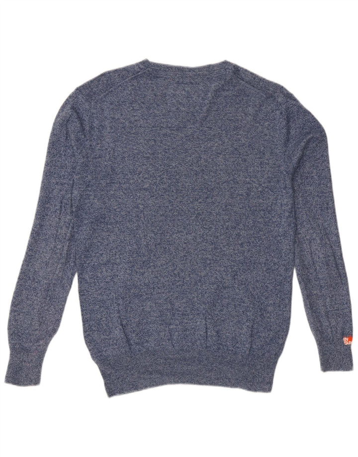 Superdry Ανδρικό πουλόβερ με λαιμόκοψη, μεσαίο μπλε βαμβακερό