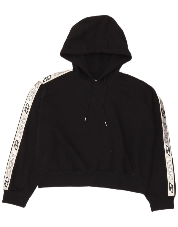 Dkny γυναικείο υπερμεγέθη Crop Graphic Hoodie Jumper UK 18 XL μαύρο βαμβακερό
