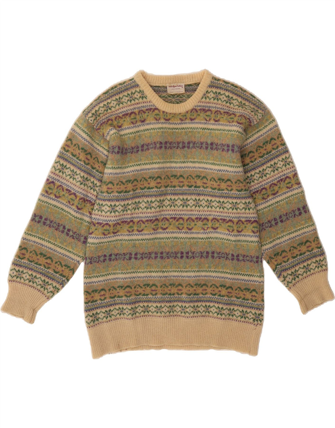 MICHAEL ROSS Ανδρικό πουλόβερ με λαιμόκοψη Small Green Fair Isle