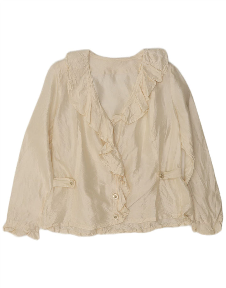 Vintage γυναικείο βολάν μπλούζα μπροστινό UK 10 Small Off White