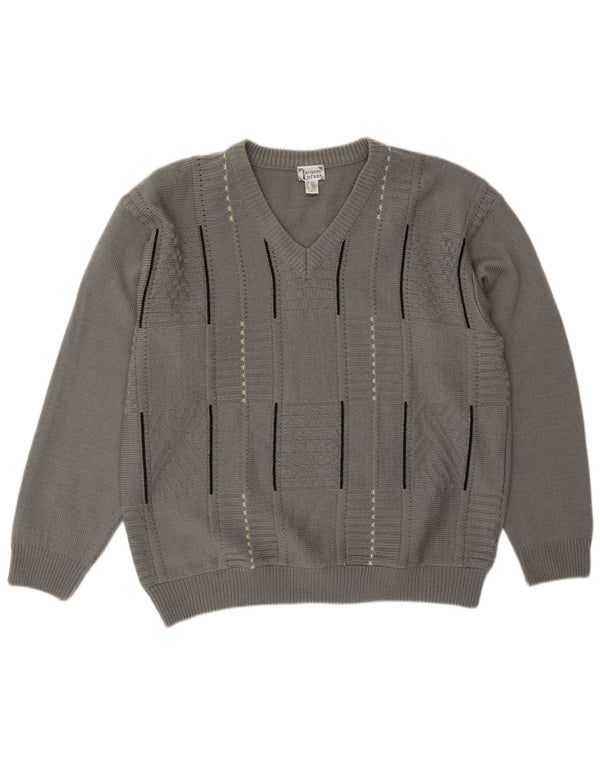 Jacques Lorant Ανδρικό πουλόβερ με λαιμόκοψη με V λαιμόκοψη UK 42/44 Μεγάλο γκρι ριγέ