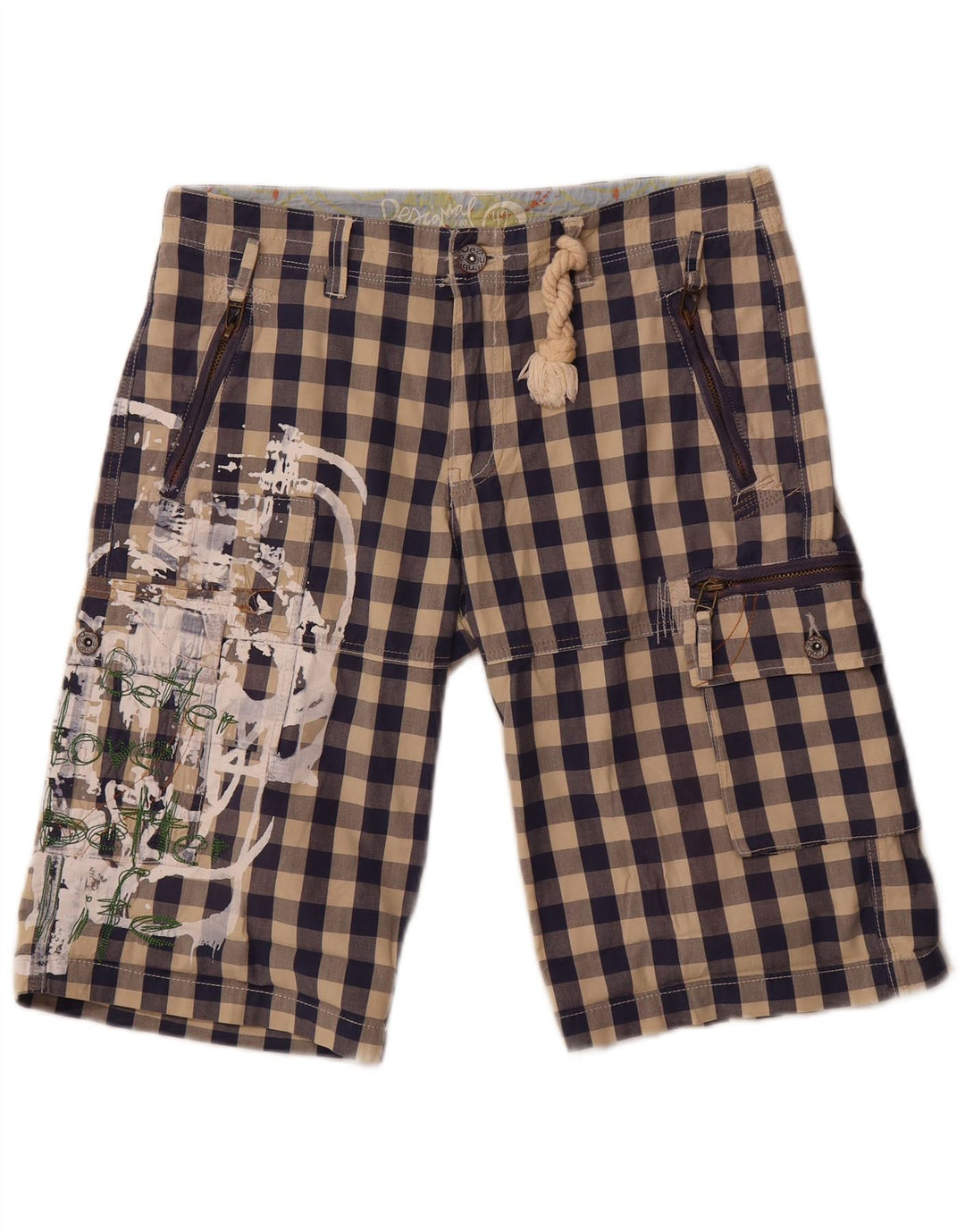 Desigual Γυναικεία γραφικά σορτς Cargo EU 42 Large W34 Navy Blue Gingham