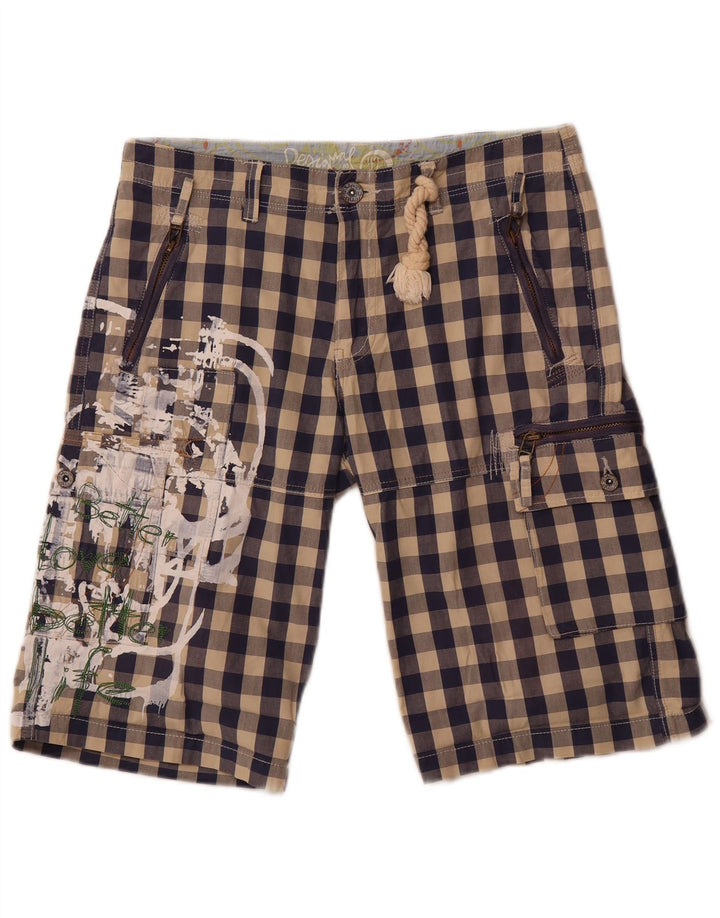 Desigual Γυναικεία γραφικά σορτς Cargo EU 42 Large W34 Navy Blue Gingham