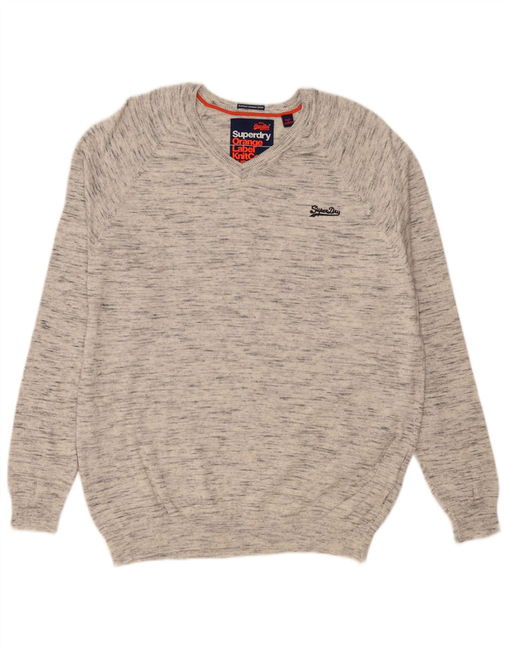 SUPERDRY Γυναικείο πουλόβερ με λαιμόκοψη V UK 18 XL Γκρι βαμβακερό