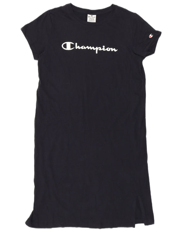 Champion Γυναικείο Γραφικό T-Shirt Φόρεμα UK 14 Medium Navy Blue από βαμβάκι