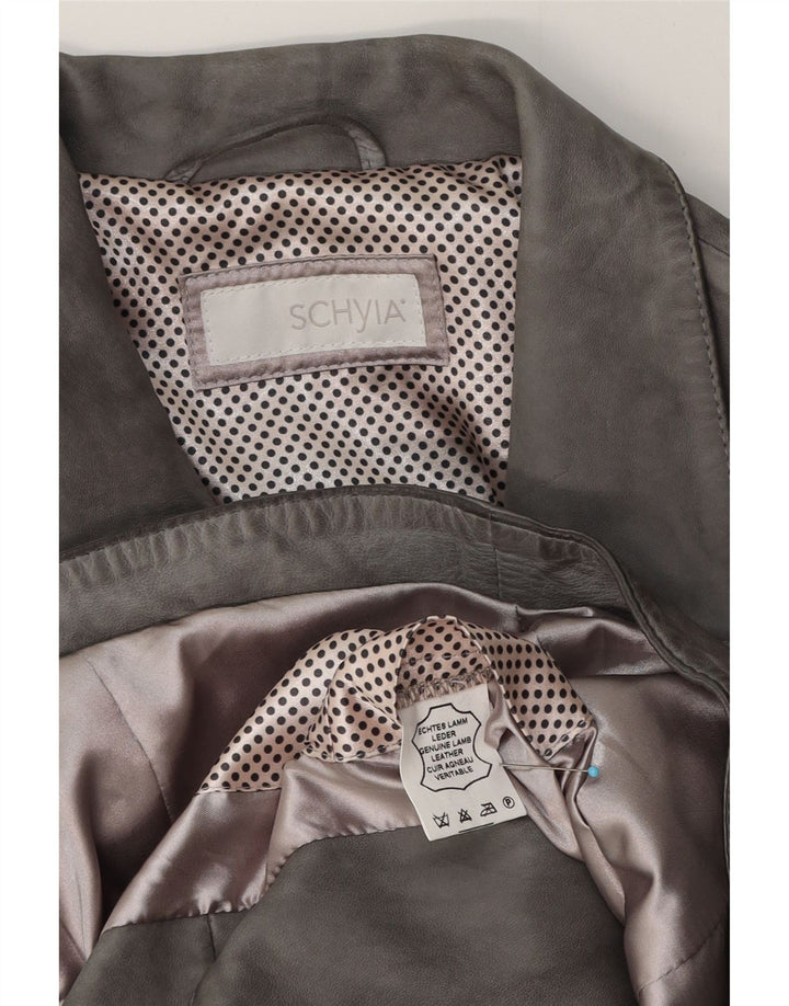 Vintage Γυναικείο Δερμάτινο Μπουφάν Biker UK 12 Medium Grey Leather