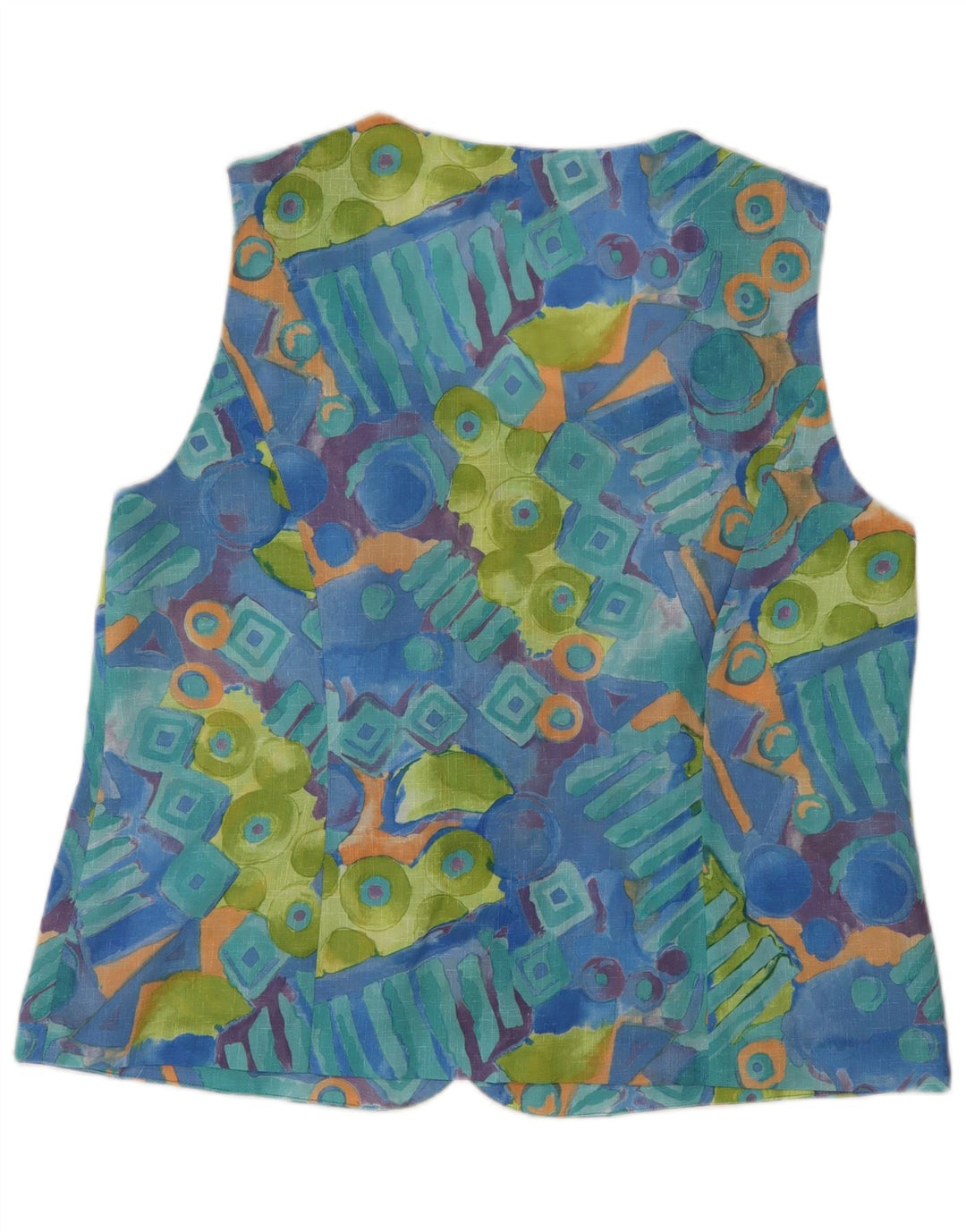 Vintage γυναικεία αμάνικη μπλούζα τοπ UK 16 Large Blue Geometric Polyester