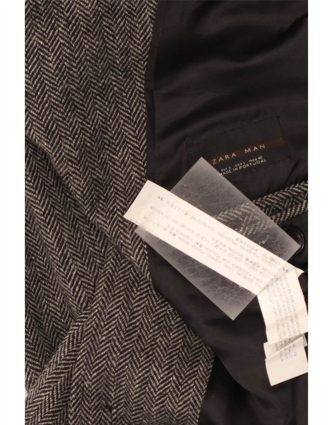 Zara Ανδρικό Longline Classic Fit Πανωφόρι UK 40 Large Grey Ψαροκόκκαλο