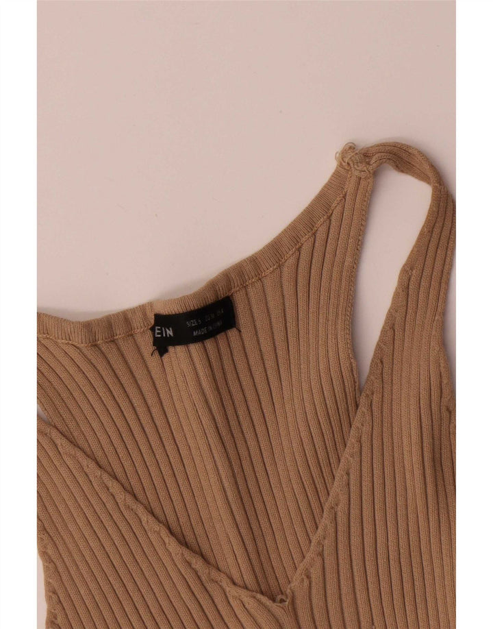 Shein Γυναικείο Αμάνικο Bodycon Φόρεμα UK 8 Small Beige Polyester