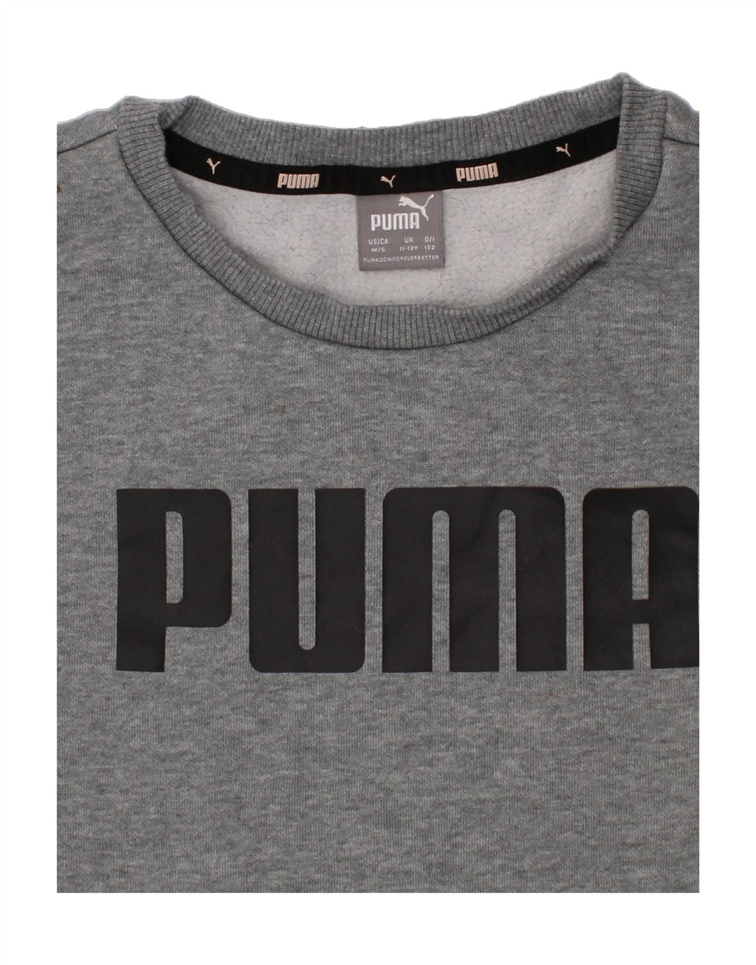 PUMA Boys Graphic Sweatshirt Jumper 11-12 Years Grey Cotton Vintage Puma and Second-Hand Puma from Messina Hembry 