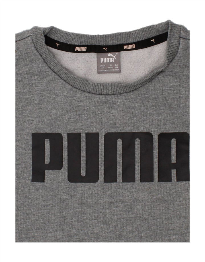 PUMA Boys Graphic Sweatshirt Jumper 11-12 Years Grey Cotton Vintage Puma and Second-Hand Puma from Messina Hembry 