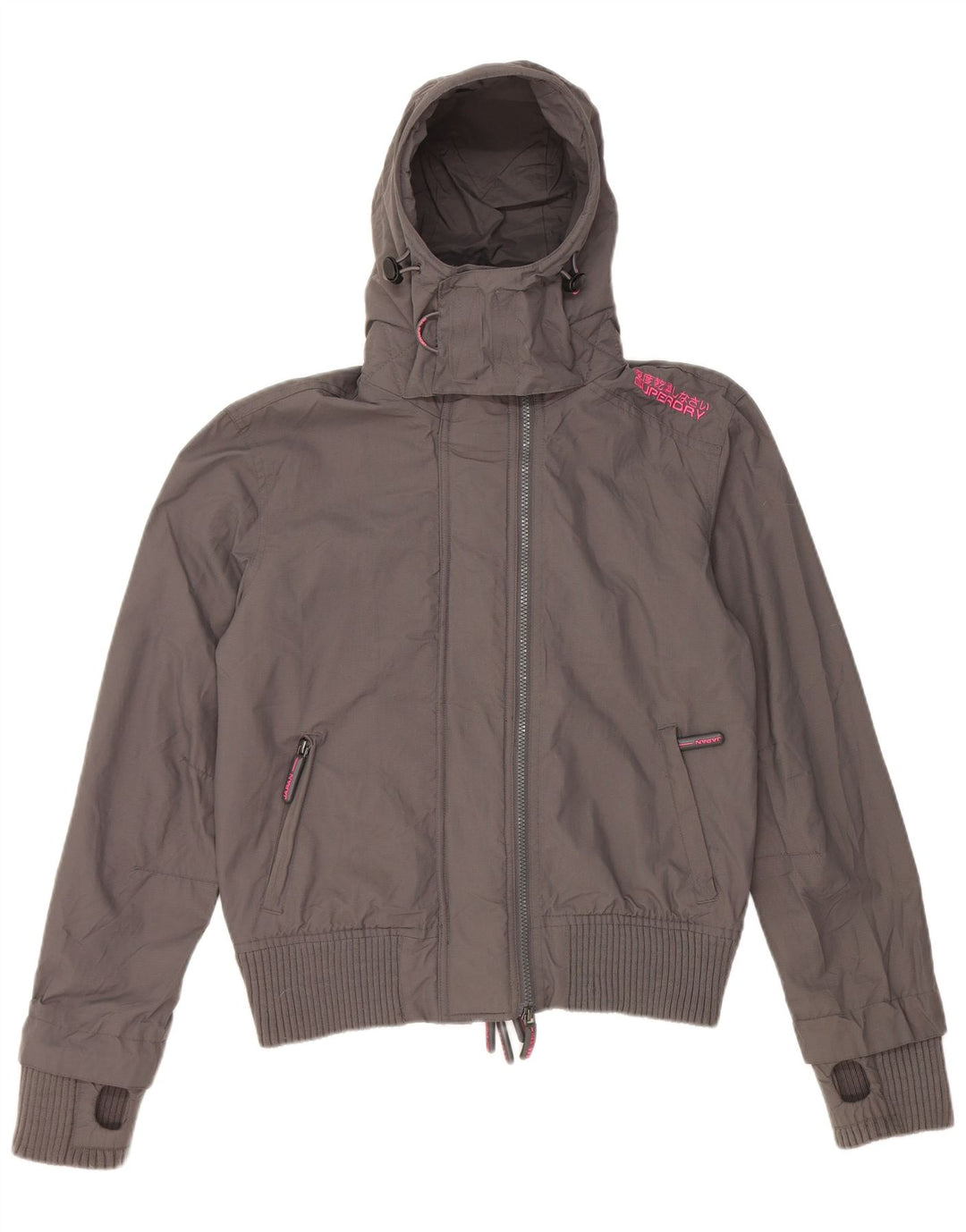 Superdry γυναικείο μπουφάν βροχής με κουκούλα UK 16 Large Grey Nylon