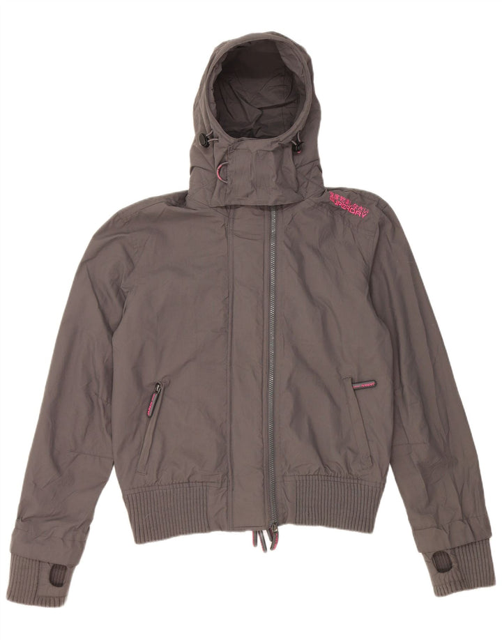 Superdry γυναικείο μπουφάν βροχής με κουκούλα UK 16 Large Grey Nylon