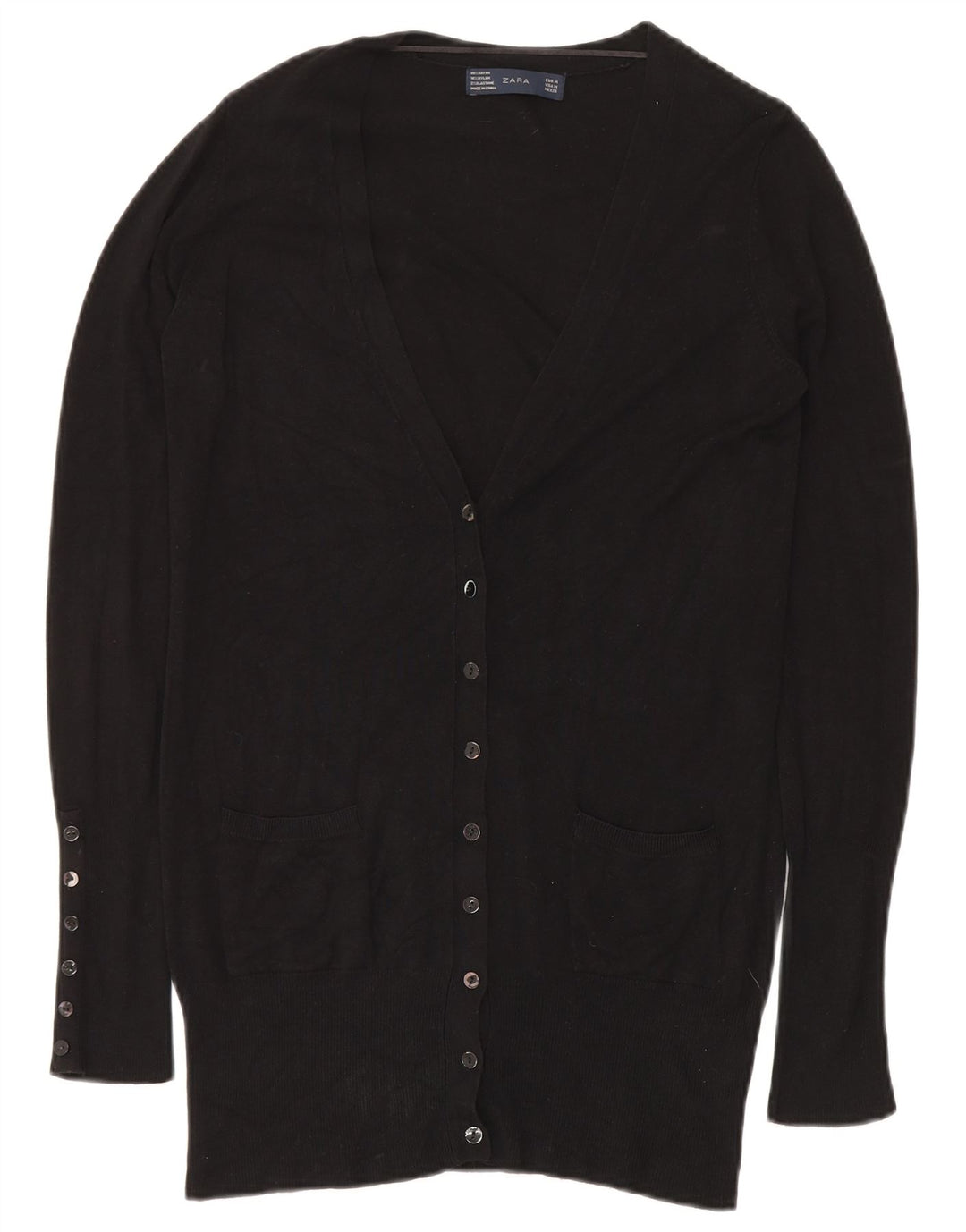 Γυναικείο πουλόβερ ZARA Longline Cardigan UK 14 Medium Black Rayon