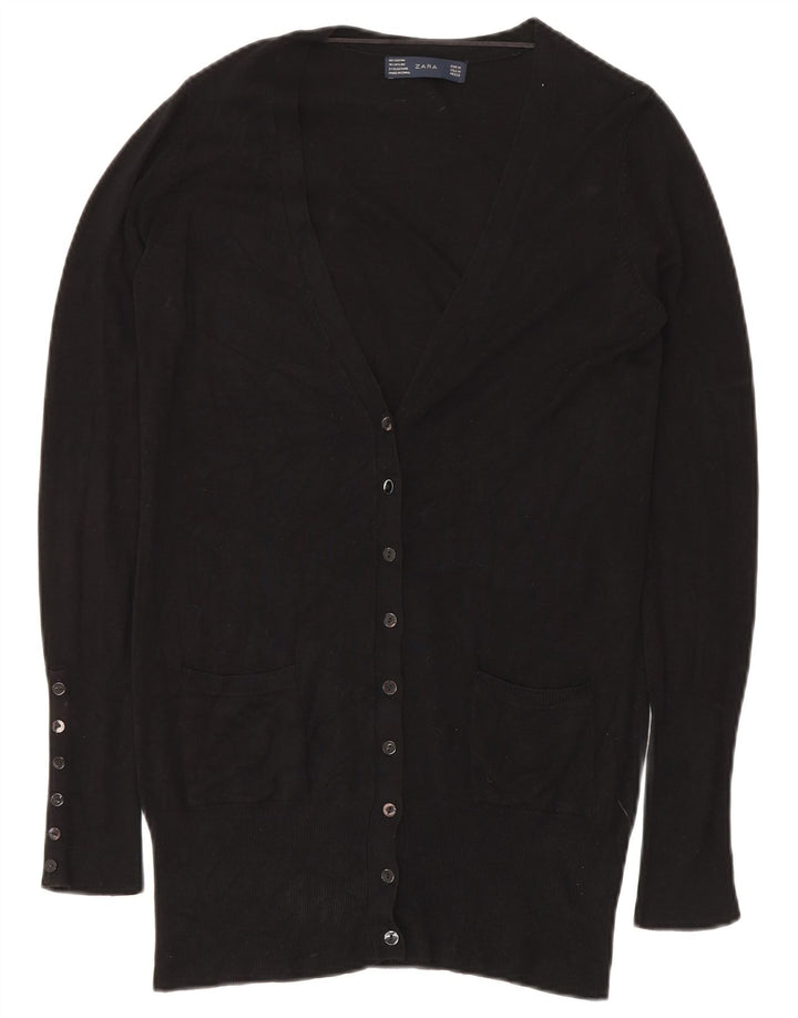 Γυναικείο πουλόβερ ZARA Longline Cardigan UK 14 Medium Black Rayon