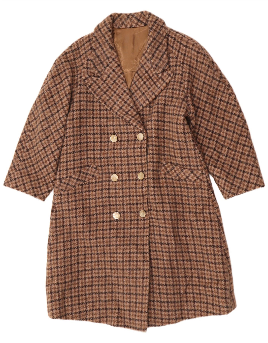 Vintage γυναικείο διπλό παλτό UK 12 μεσαίου καφέ Houndstooth