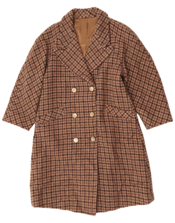 Vintage γυναικείο διπλό παλτό UK 12 μεσαίου καφέ Houndstooth