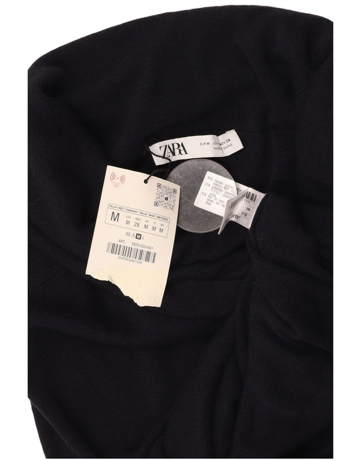 ZARA Γυναικεία Crop Μπλούζα Τοπ UK 12 Medium Black Viscose