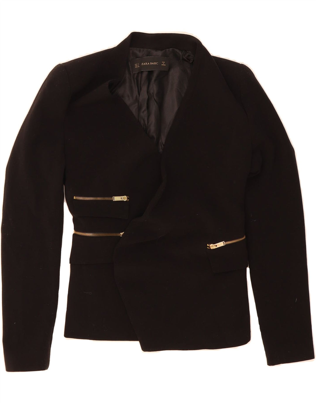 ZARA Womens Open Blazer Jacket UK 10 Small Black Acetate Vintage Zara and Second-Hand Zara from Messina Hembry 