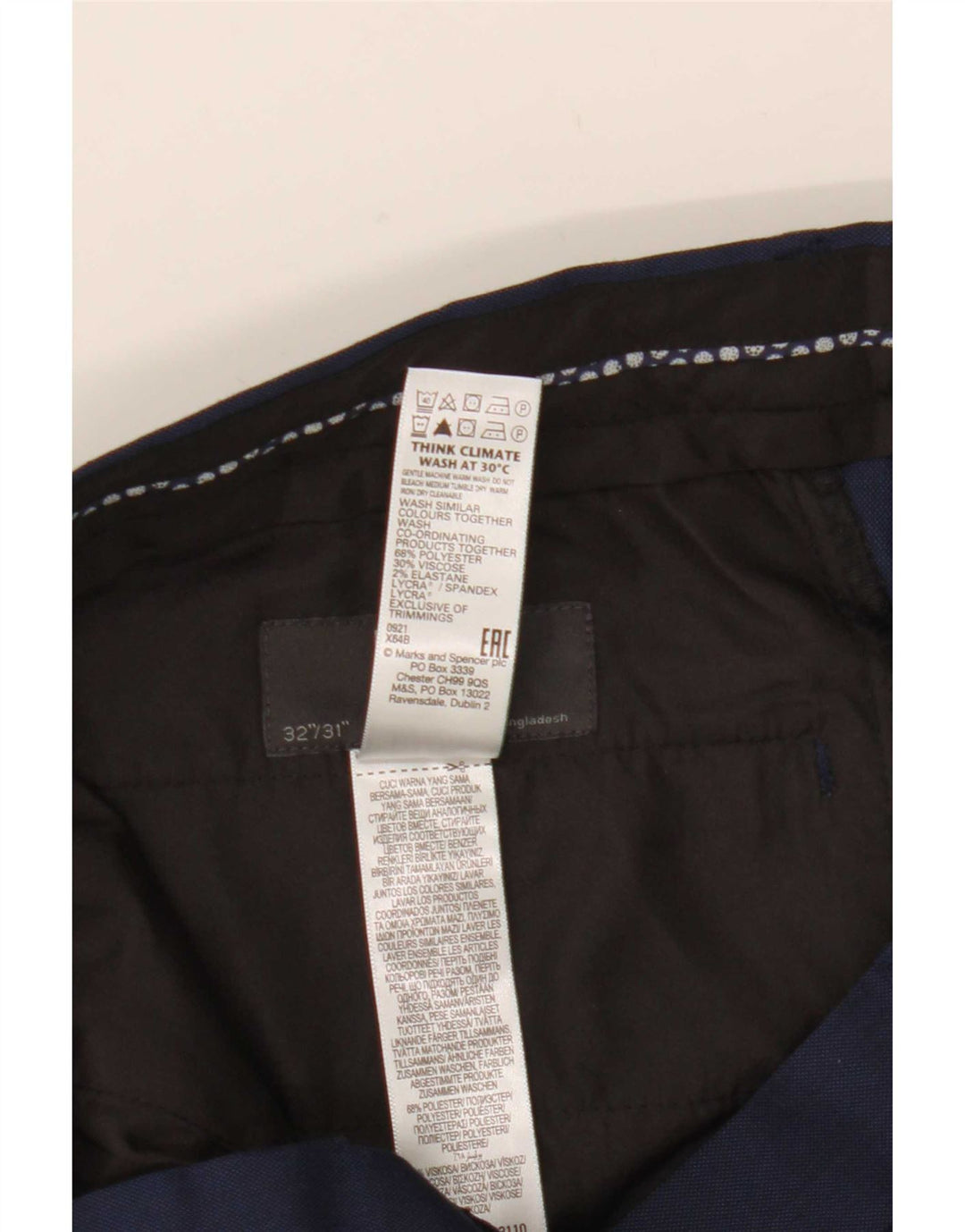 Ανδρικό ίσιο παντελόνι Marks & Spencer W32 L31 Navy Blue Polyester