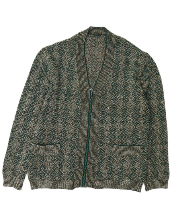 Vintage γυναικείο πουλόβερ ζακέτα με φερμουάρ UK 16 Large Green Geometric