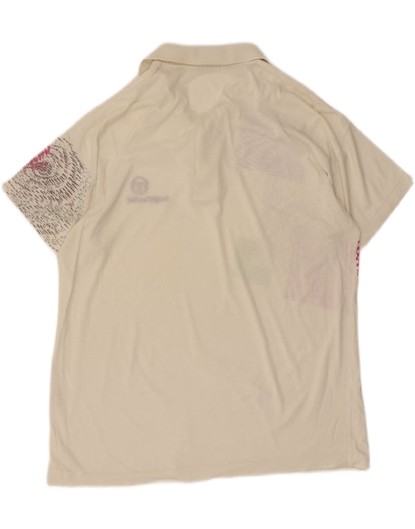 SERGIO TACCHINI Mens Polo Shirt Medium Off White Geometric Cotton