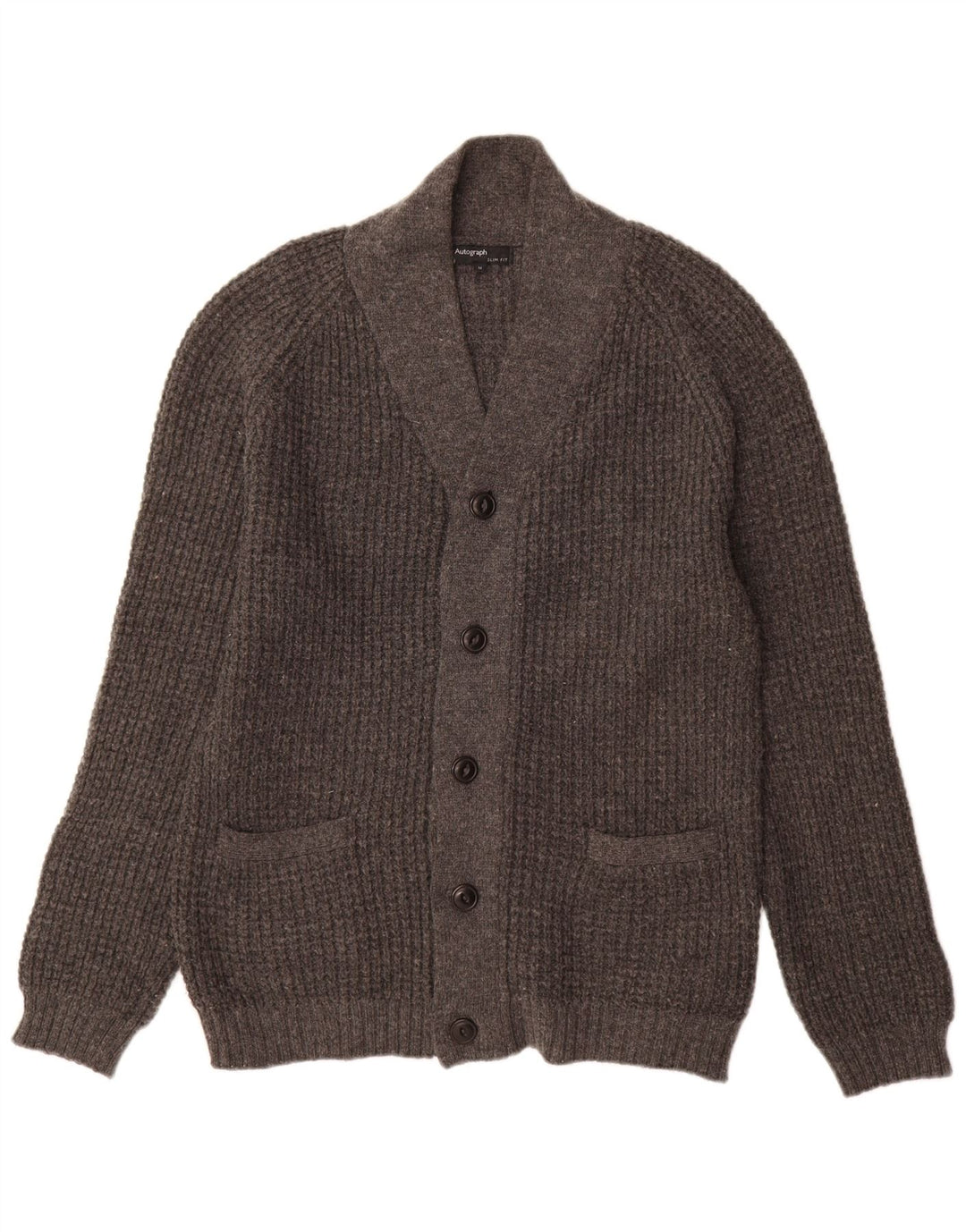 Marks & Spencer Ανδρικό πουλόβερ ζακέτα Autograph Slim Fit Medium Grey Wool
