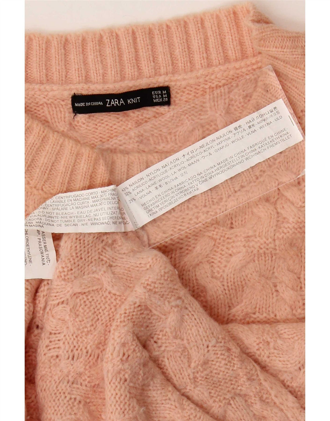 Zara Γυναικείο πουλόβερ με λαιμόκοψη UK 14 Medium Pink Nylon