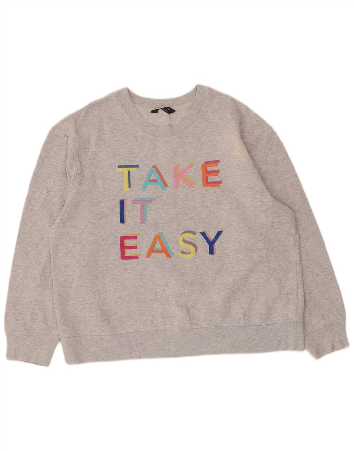 Marks & Spencer Γυναικεία γραφική φούτερ Jumper UK 16 Large Grey Cotton