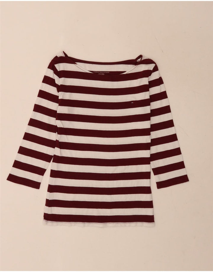 Tommy Hilfiger γυναικείο κανονικό τοπ 3/4 μανίκια UK 8 Μικρό λευκό ριγέ
