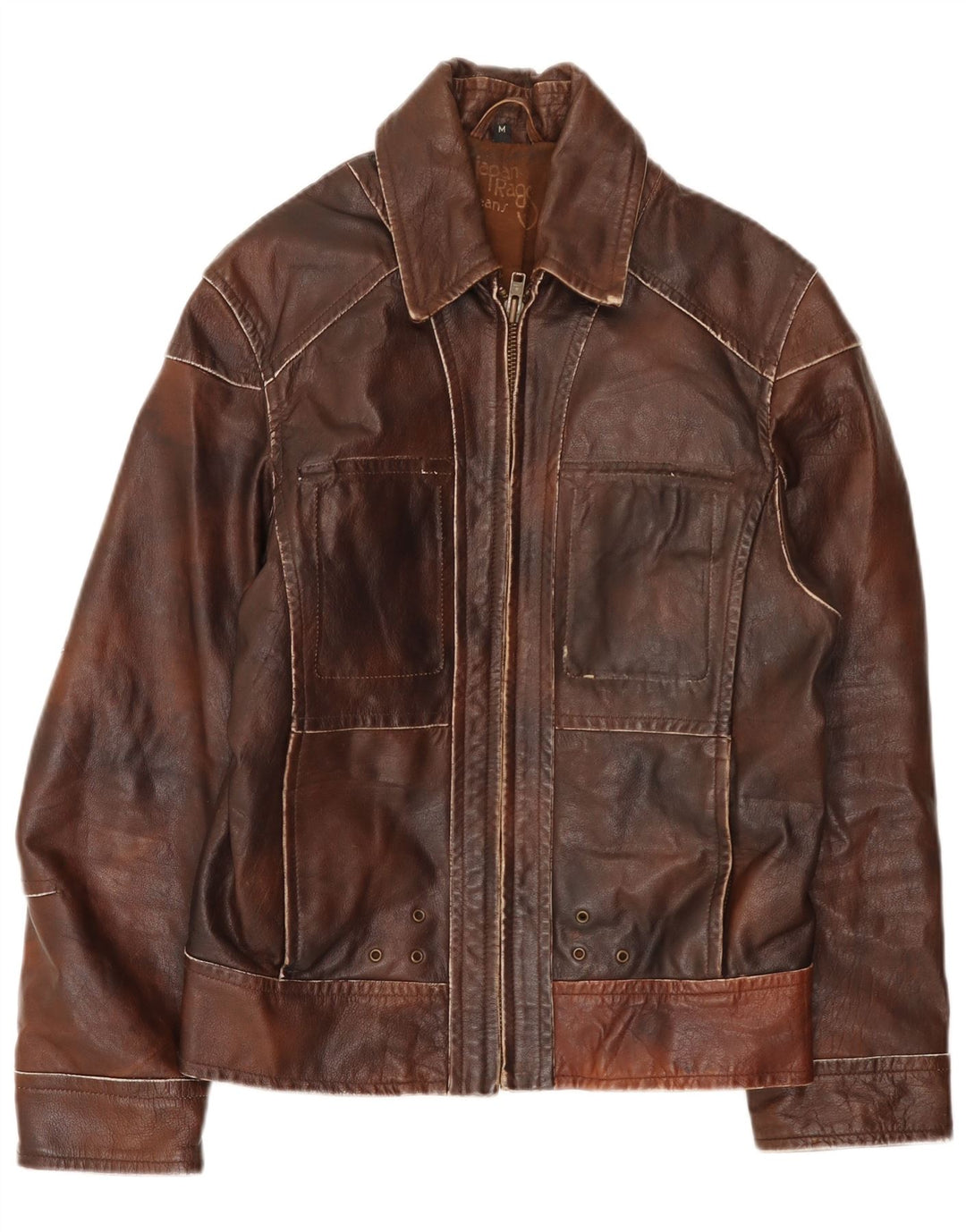 Vintage Ανδρικό Δερμάτινο Μπουφάν UK 38 Medium Brown Patchwork