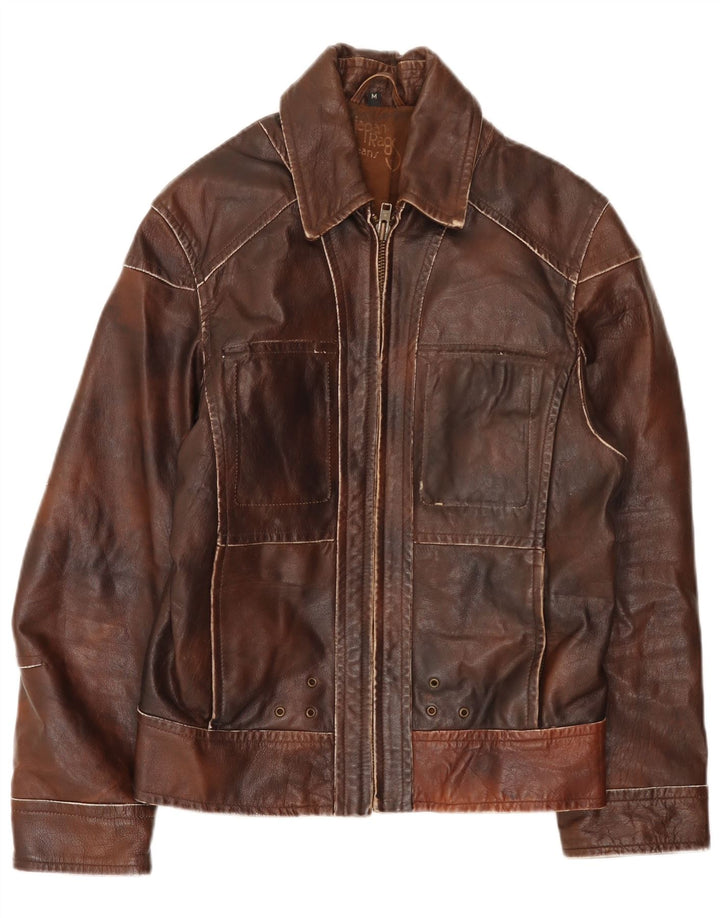 Vintage Ανδρικό Δερμάτινο Μπουφάν UK 38 Medium Brown Patchwork