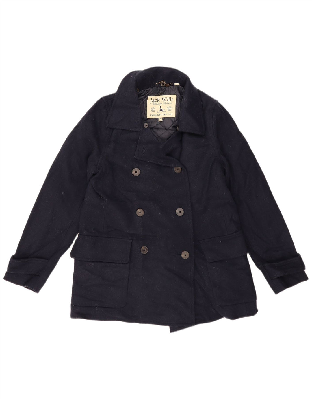 Jack Wills Γυναικείο παλτό μπιζελιού UK 12 Medium Navy Blue μαλλί