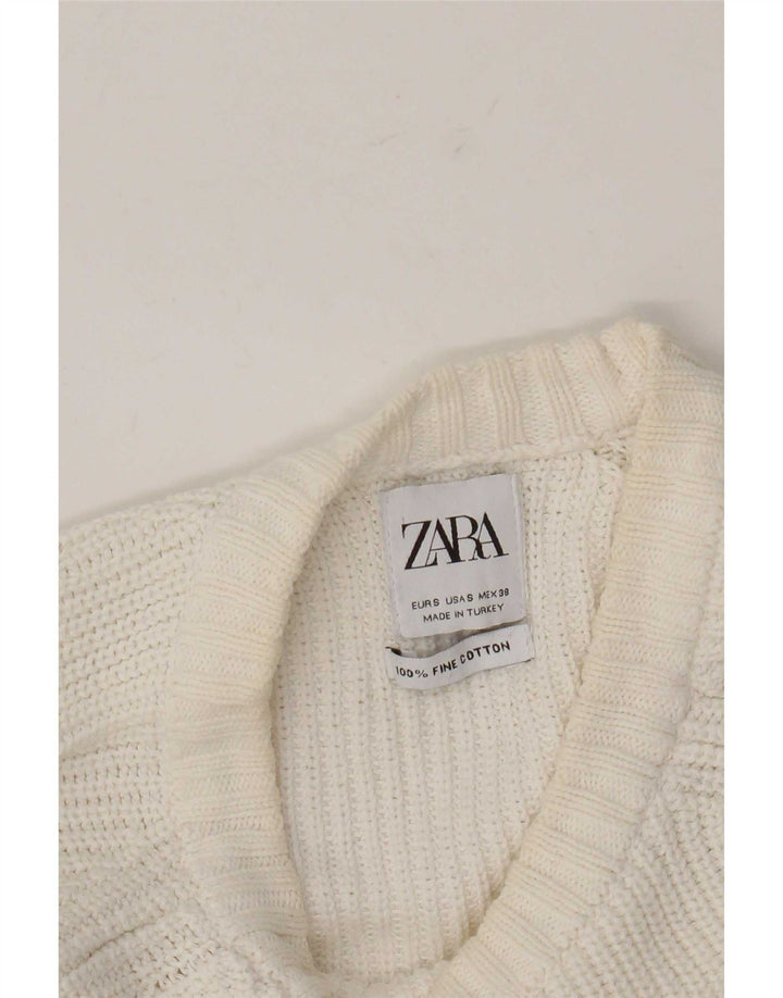 Zara Ανδρικό πουλόβερ με λαιμόκοψη, μικρό λευκό βαμβακερό