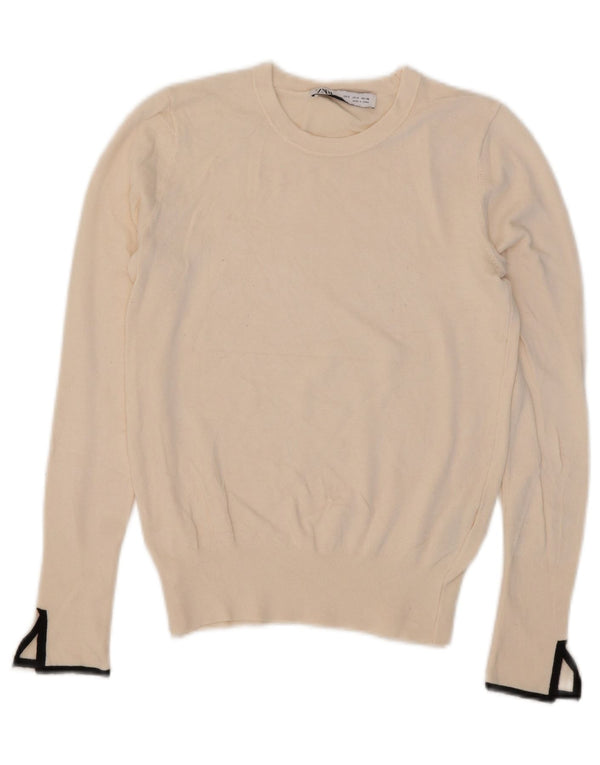 Zara Γυναικείο πουλόβερ με λαιμόκοψη Crop Crop UK 10 Small Beige Viscose