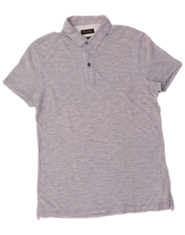 Massimo Dutti Mens Casual Fit Polo Shirt Medium Blue Flecked Cotton