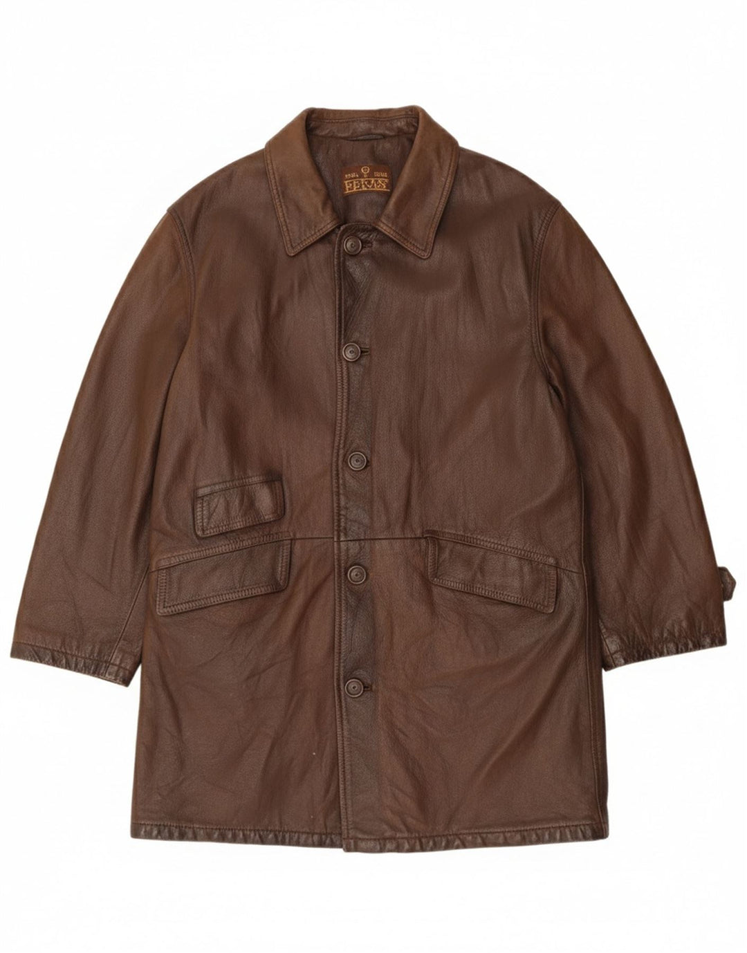 Green Leaves Ανδρικό Δερμάτινο Παλτό UK 40 Large Brown Δέρμα