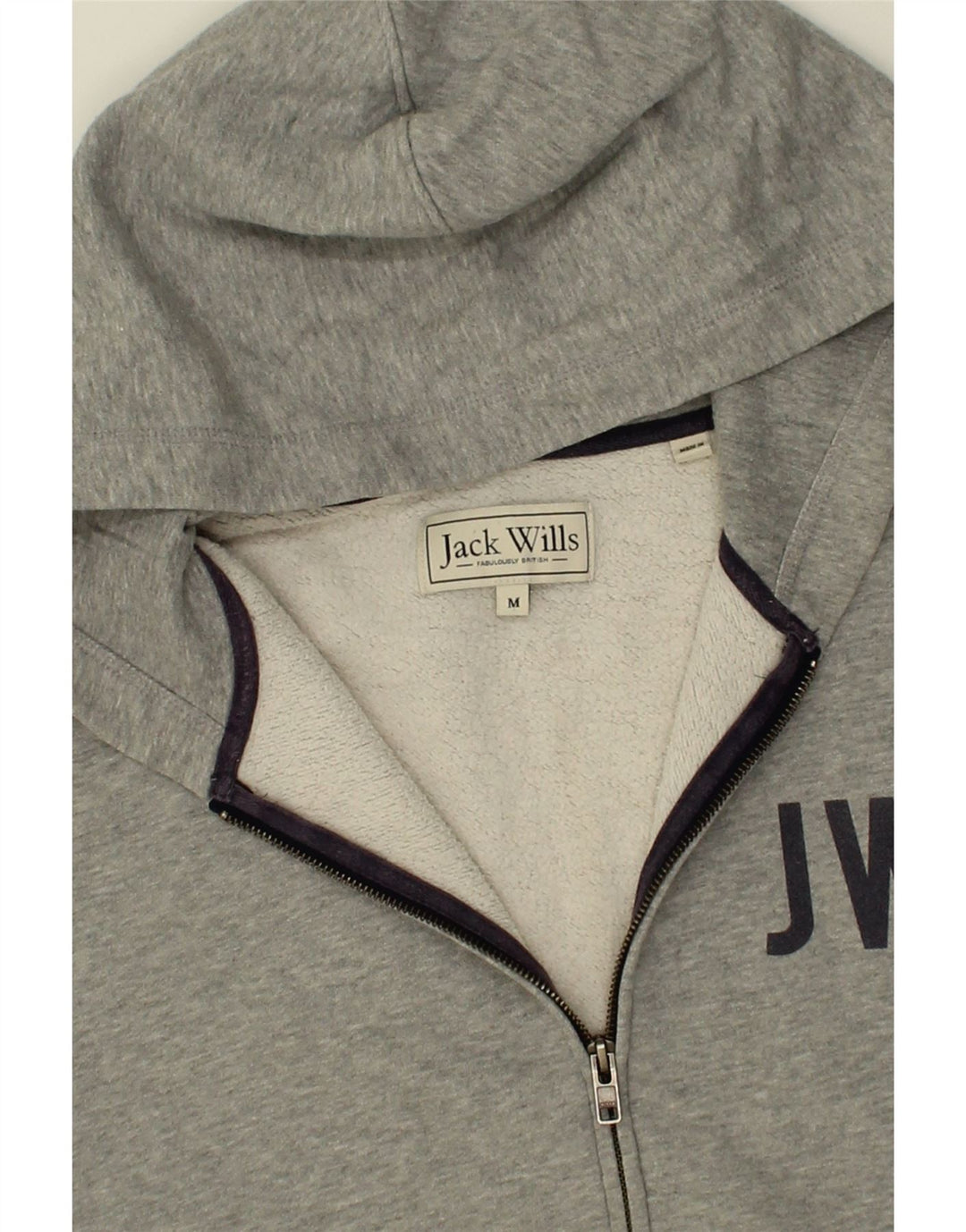 JACK WILLS Mens Graphic Zip Hoodie Sweater Medium Grey Cotton Vintage Jack Wills and Second-Hand Jack Wills from Messina Hembry 