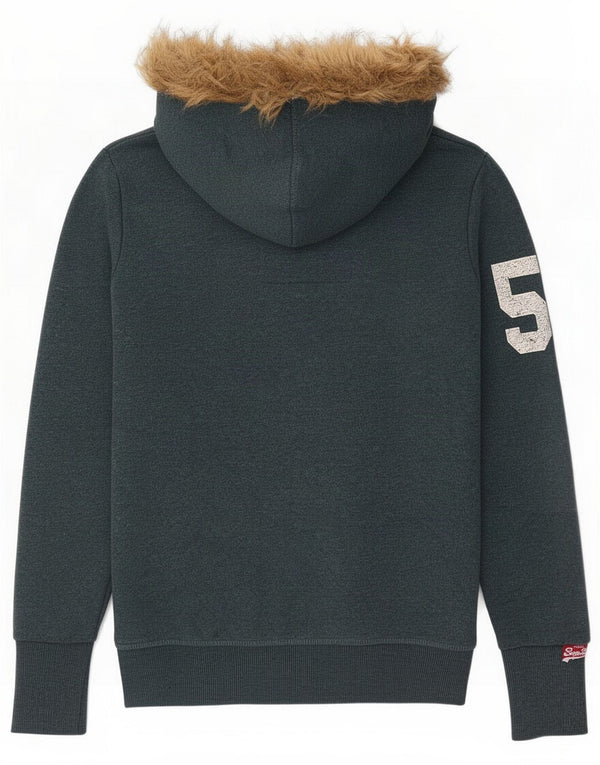 Superdry Γυναικείο πουλόβερ με κουκούλα με φερμουάρ UK 10 Small Blue Cotton
