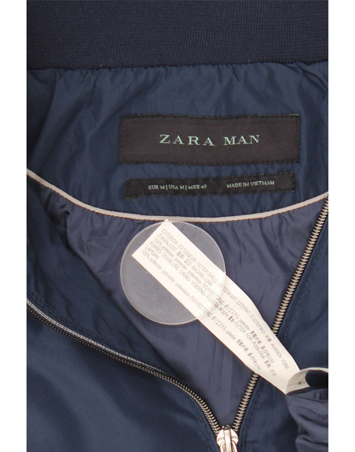 Zara Ανδρικό Bomber Jacket με κουκούλα UK 38 Medium Navy Blue Polyester