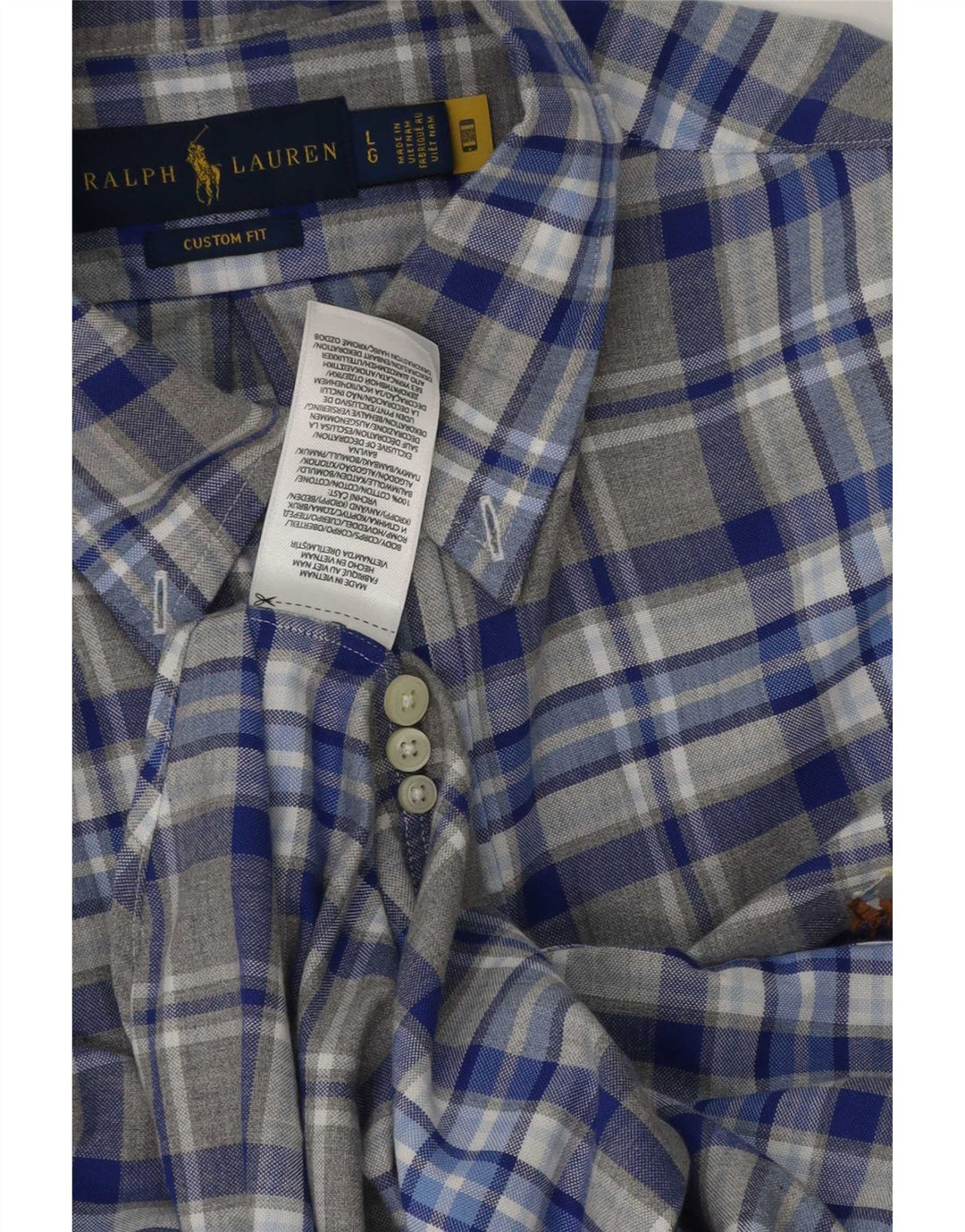 Ανδρικό πουκάμισο Ralph Lauren προσαρμοσμένο σε γκρι μεγάλο βαμβακερό χρώμα