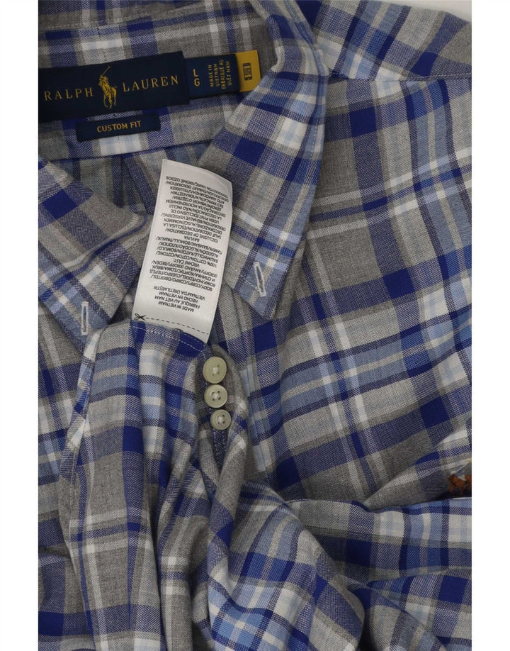 Ανδρικό πουκάμισο Ralph Lauren προσαρμοσμένο σε γκρι μεγάλο βαμβακερό χρώμα