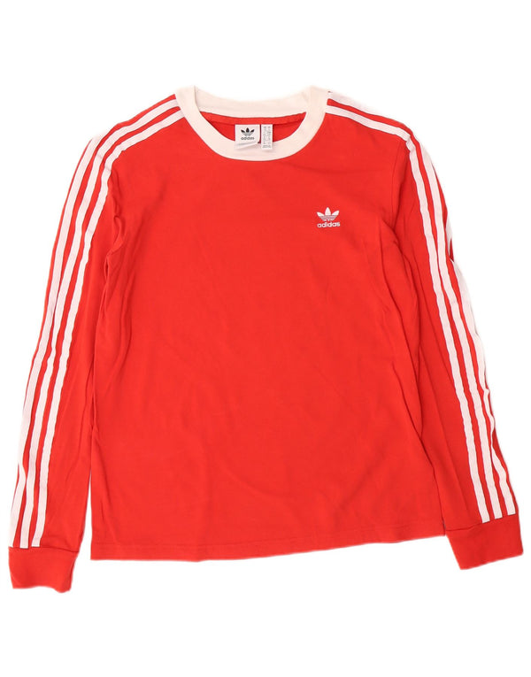 Adidas Γυναικείο τοπ μακρυμάνικο UK 10 Small Red ριγέ βαμβακερό