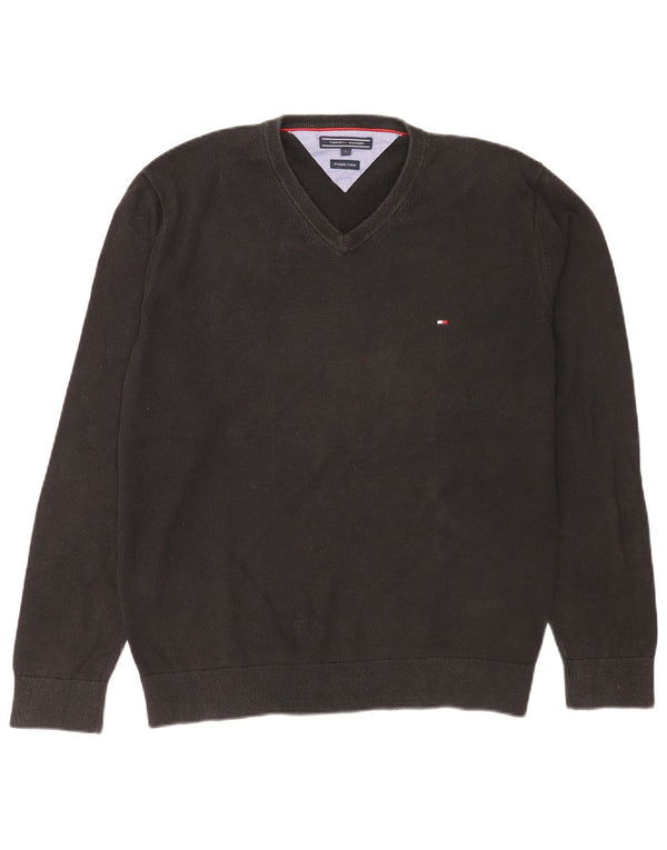 Tommy Hilfiger Ανδρικό πουλόβερ με λαιμόκοψη με λαιμόκοψη μεγάλο μαύρο βαμβακερό
